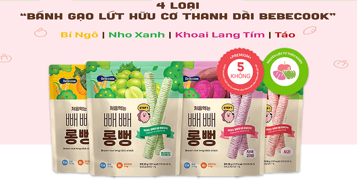 Bánh gạo lứt hữu cơ thanh dài BeBecook