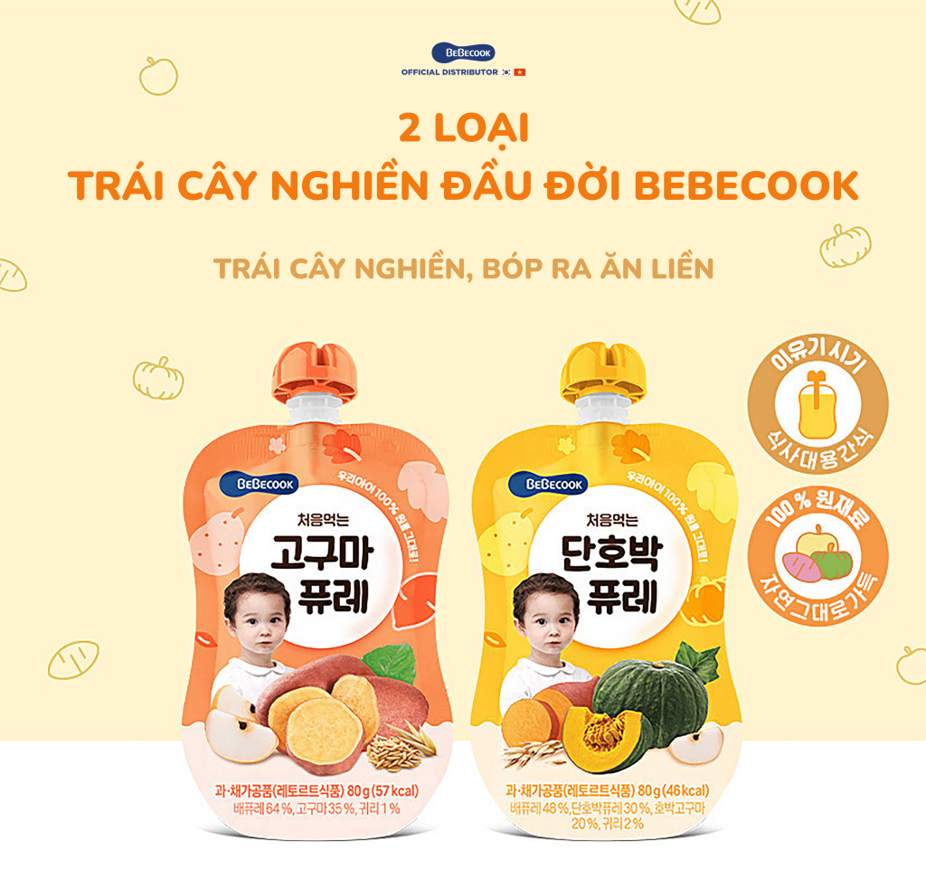 Trái cây nghiền BeBecook dành cho bé 6 tháng tuổi